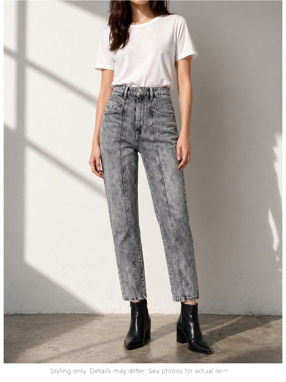 Grey Acid Wash Moto Jeans High Rise Ankle 26 Isabel Marant Étoile